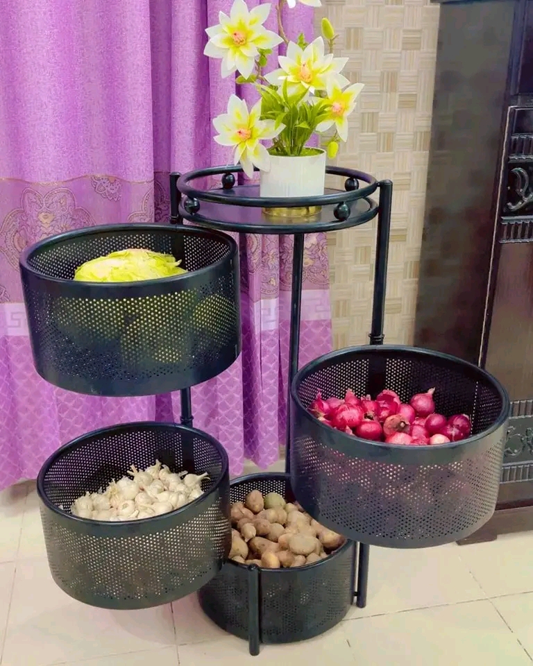 4 Layer (Round) Full Metal Fruit/Vegetable Rack with Wheels