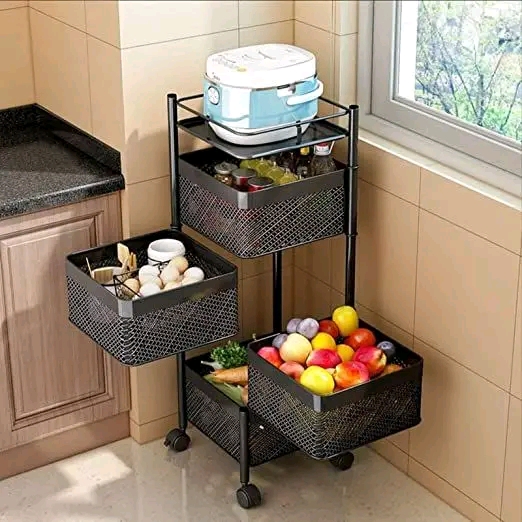 4 Layer (Square) Full Metal Fruit/Vegetable Rack with Wheels